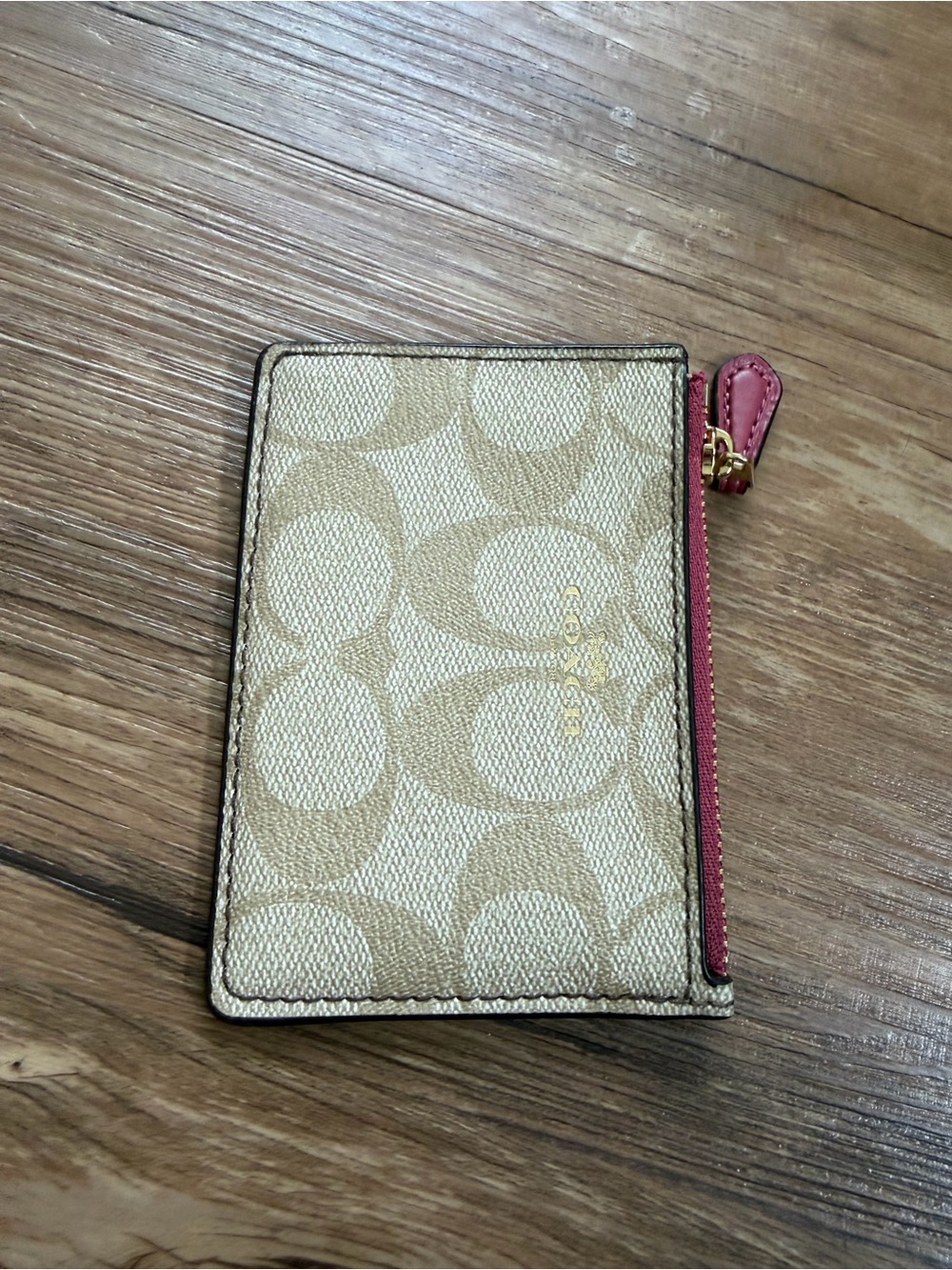 Coach Signature Canvas Card Case with Pink Trim